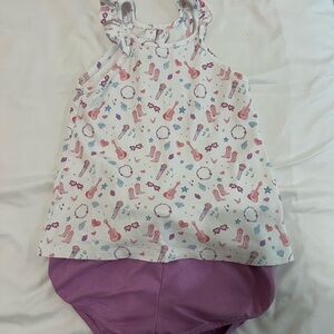 Cute Patterned Baby Dress with Purple Bottoms